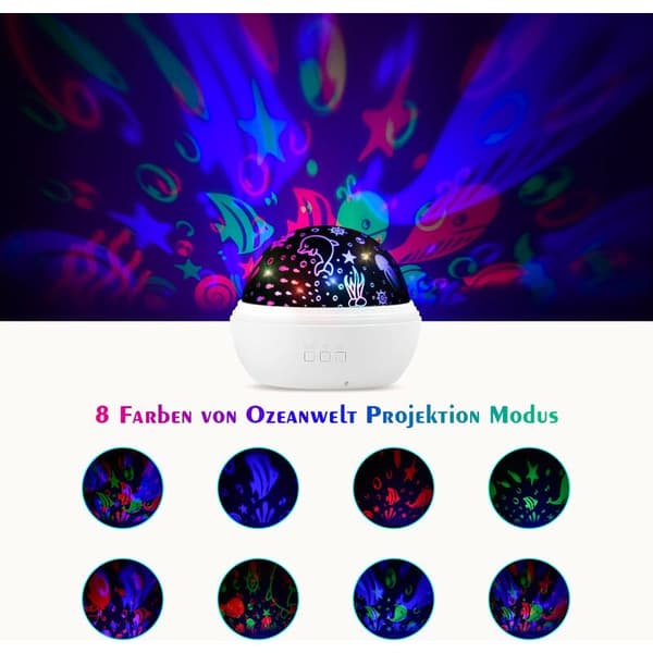 LED Starry Sky Projector Baby Night Light Ocean World 2 in 1 Projection Lamp with USB Cable (White)