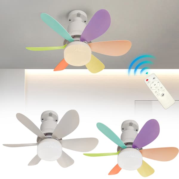 Loftventilator med LED-lys 6 blade Støjsvag luftkøleventilator med timer til camping seng sovesal hvid White