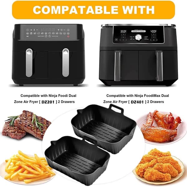 Air Fryer Silicone Basket - 2-pack Rectangular Baking Pan 22x16x6cm - Non-stick Reusable Oven Pan BPA-free