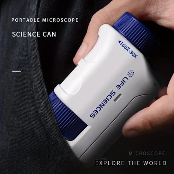 Portable Microscope, 120x Pocket Microscope with LED Illumination Educational Gifts for Kids and Students, Blue