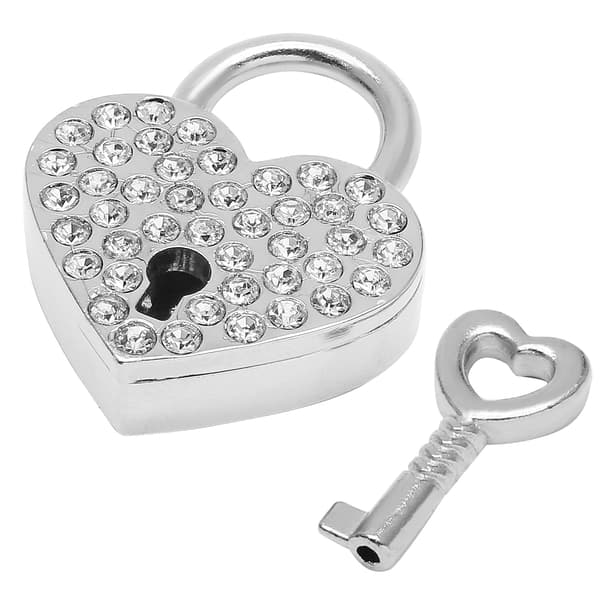 Heart-shaped padlock, small silver-colored padlock with key, decorative metal lock for jewelry boxes and storage boxes.