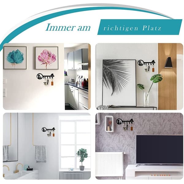 Wall Decor Black Metal Key Holder with 4 Hooks for Entryway Kitchen Hall Office Key Hook