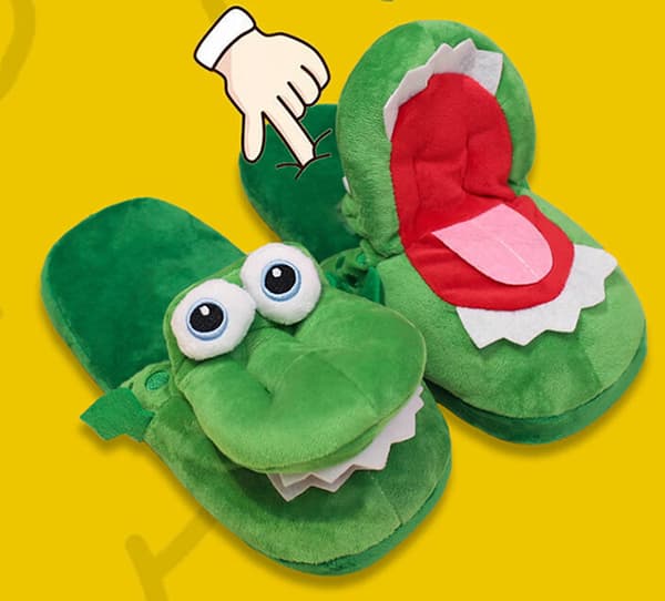 Dancing and Mouth-Opening Crocodile Plush Slippers