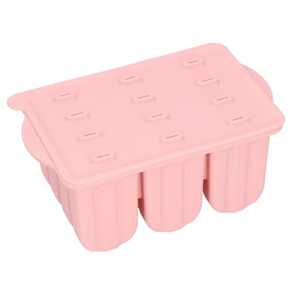 12-gitter silikoneform til is med låg og 50 pinde, pink