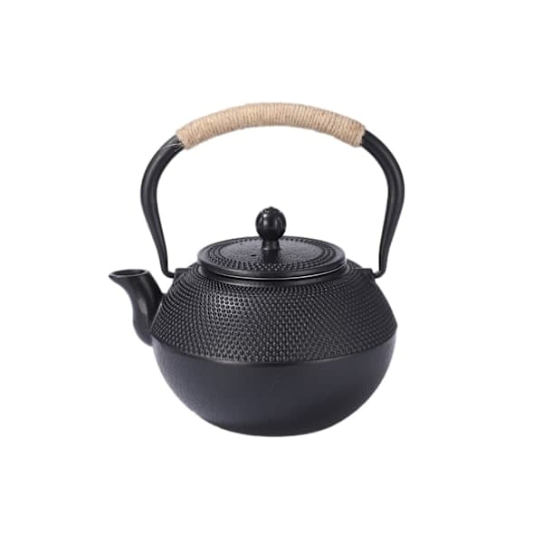 Black Cast Iron Teapot, 1.2 Liters, Enamelled Interior, Induction Compatible, Black
