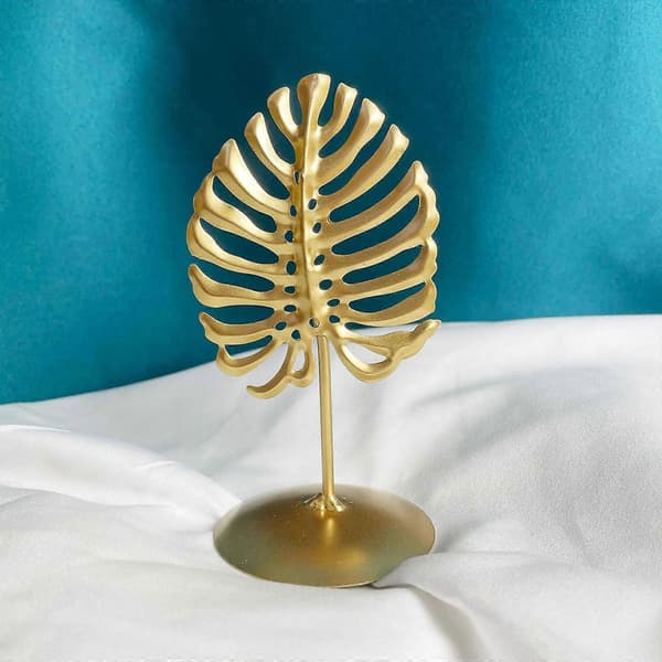 Gyllent Bladpynt Metallpynt På Skrivebord Studierom Soverom Kunstskulptur
