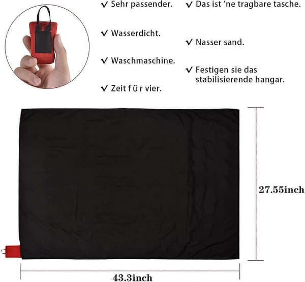 Mini picnictæppe i lommeformat (70*110cm) Letvægts Vandtæt Holdbart Foldbart Strandtæppe med Bæretaske Egnet til Vandring, Gåture