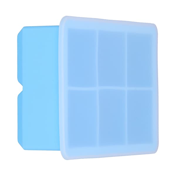 Large Silicone Ice Tray with Lid - 6 Cavity Ice Maker for Ice Cubes, Cakes, Chocolate, Pudding (Sky Blue)