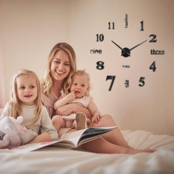 3D Wall Clock (80-130cm), Black, DIY Digital Wall Clock, Silent Movement, Modern Design Wall Clock, Giant Wall Clock for
