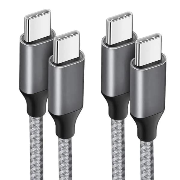 2x USB-C til USB-C Hurtigladekabel 3A for Samsung Galaxy A03s A04s A13 A14 A22 A23 A24 A26 - Forsterket Nylon Grå 1M Grå Grå Grå