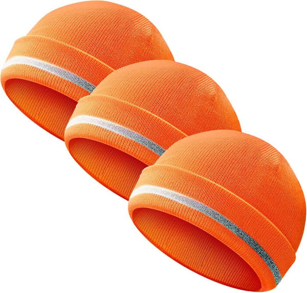 Reflekterande stickad mössa Säkerhetsmössor Vuxen Hög synlighet Mössa Neon Vintermössor med rand Orange 8,5 x 8,0 tum i längd och bredd