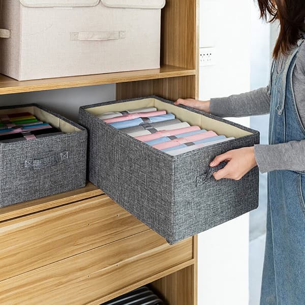 Storage Boxes for Clothes, Woven Storage Basket for Clothes and Books - Grey L