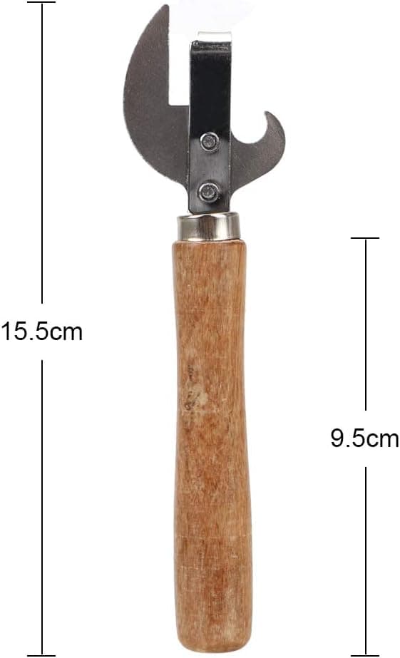 Manuel dåseåbner i rustfrit stål, flaskeåbner, med træhåndtag, 15,5 cm-FO-
