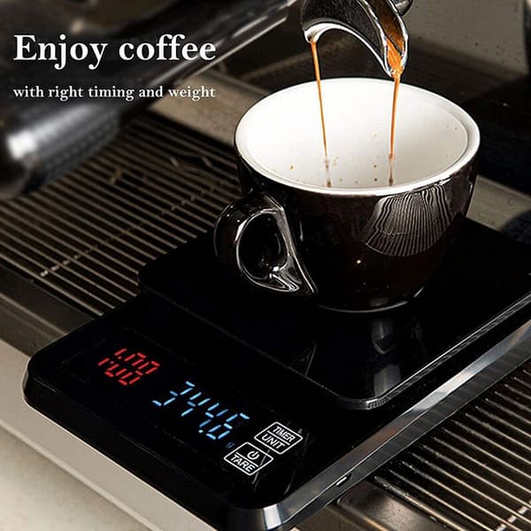 Kaffevåg med timer 5 kg/0,1 g Hög precision Häll över dropp espressosvåg med LCD-pekskärm