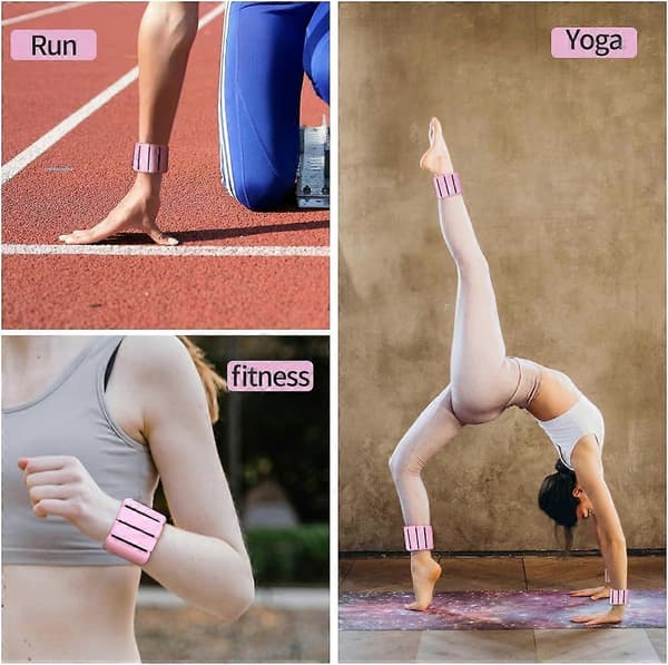 Sæt med 2 justerbare lyserøde ankel- og håndledsvægte til træning og yoga [DB]
