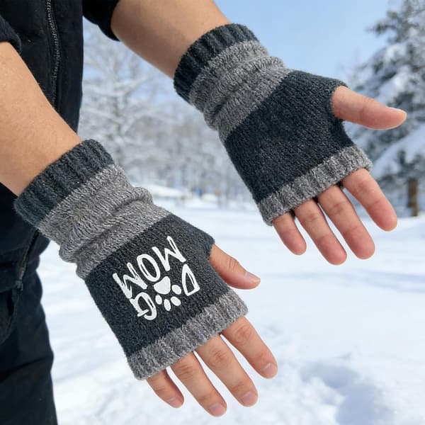 varme handsker uden fingre | termiske vanter halvfingre vinterhandsker strik, varme, elastiske, touchscreen-kompatible – kørsel, cykling, sort Schwarz