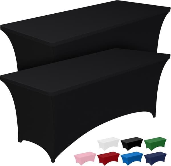 Spandex Tablecloth 1.8 m - 2-pack, Snug-Fit and Tight Tablecloth for Rectangular Table, Wrinkle-Free and Stretchy Tablecloth for Party, Wedding, Banquet and