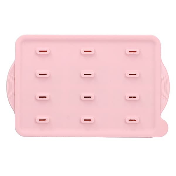 12-gitter silikoneform til is med låg og 50 pinde, pink