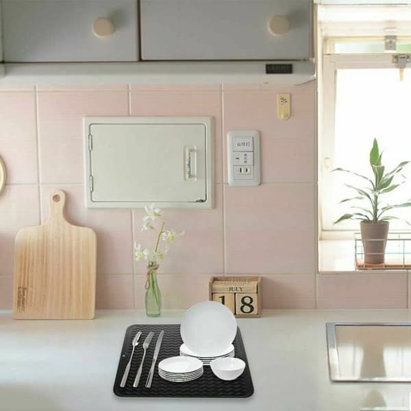 Silicone Drying Mat, Eco-Friendly, Heat-Resistant, Non-Slip, for Drying, (Black, Large)