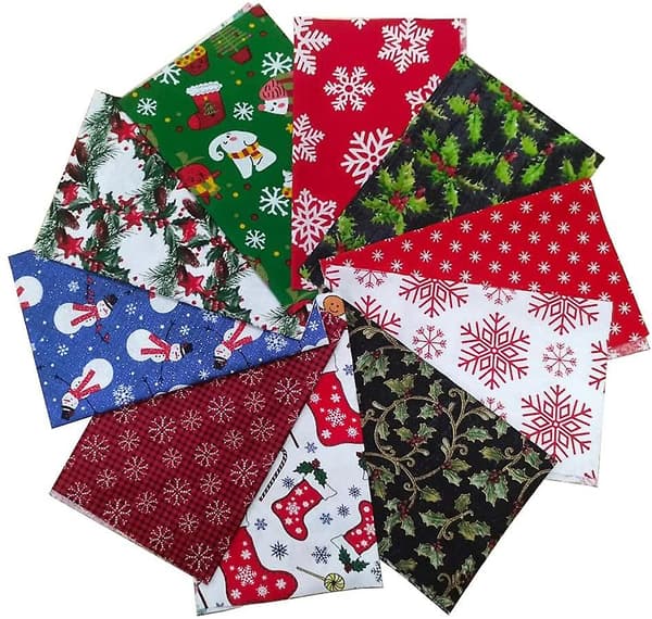 Cotton Christmas Fabric, 20cm x 25cm, 10 pcs, Patchwork Fabric, Quilting Fabric, Cotton Fabric (random assortment)