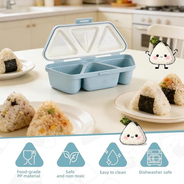 6-in-1 Rice Ball Mold (Triangular) — Ideal for outings, picnics, lunch boxes, making sushi, seaweed rice balls, and more.