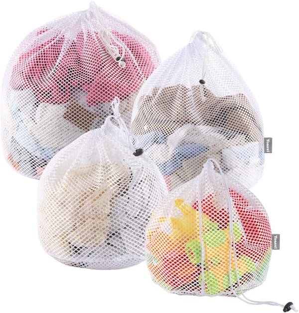 4-pakning vaskeposer, vaskepose med snor, robust netting