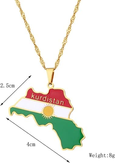 Modehalskjede med kart over Kurdistan i rustfritt stål