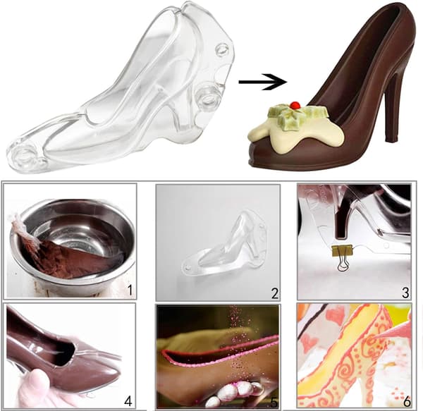 3D Høyhælet Sko Sjokoladeform, med 3 Klips DIY Sjokoladeform for Baking av Sjokolade