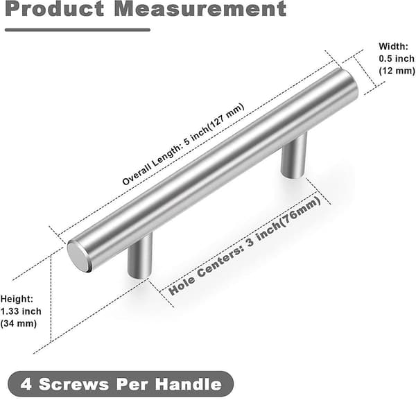 30-pack Cabinet Handles 3 inch Center to Center Stainless Steel Cabinet Hardware Drawer Pulls Kitchen Handles Cabinet Pulls