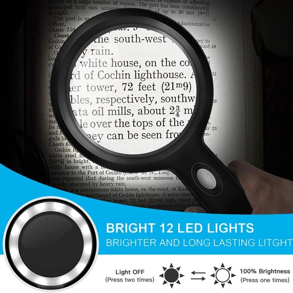 10x Magnifying Glass with Light, Illuminated Magnifying Glass 10X