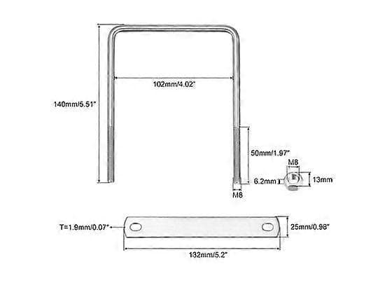 Square U-Bolts 2 Set 102mm Inner Width 140mm Length M8 304 Stainless Steel U-Clamp Bolt