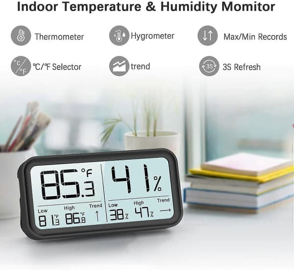 Digital Hygro-Termometer Indendørs Termometer Hygrometer, Temperatur Fugtighedsmåler, Luftovervågning til Rum, Sort