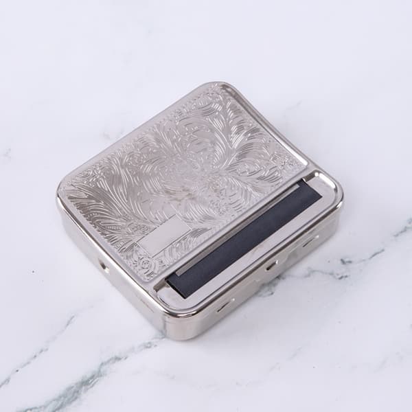 Silver Metal Cigarette Case 78mm - Adjustable Manual Rolling Box for 20 Cigarettes
