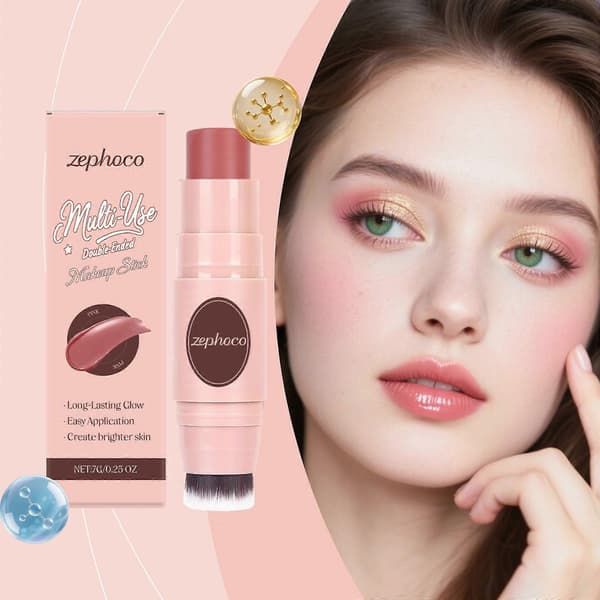 Zephoco Pink Double-Headed Makeup Stick Has a Portable Design. The Rouge is Charming, Rosy, and Has a Three-Dimensional Luster, Making it Versatile.