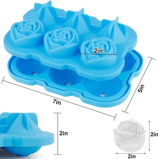 Isbitsform - Isforme - BPA-fri - 3-hullers silikone roseform og 3 diamant isterningmaskiner