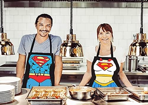 2 sett kjøkkenforklær - Superman-versjon for menn og kvinner, parforklær
