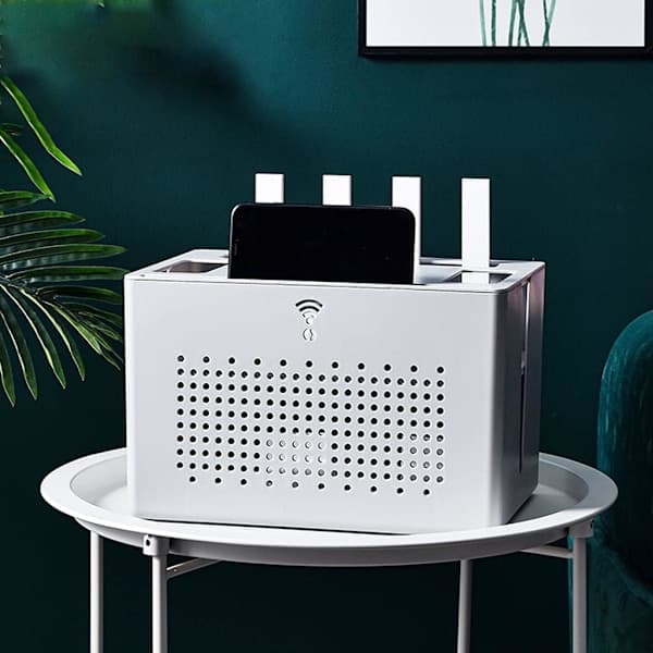 Dubbellagers Wifi Router Förvaringslåda Skrivbordsbas Trådorganiseringslåda Digitalbox Artikel Dold Förvaringslåda Vit White