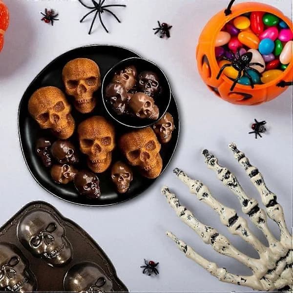 Halloween Dødningehoved Bageform Let at Bruge og Rengøre 3D Dødningehoved Form Kage Muffin Form til Bagning-XF36-