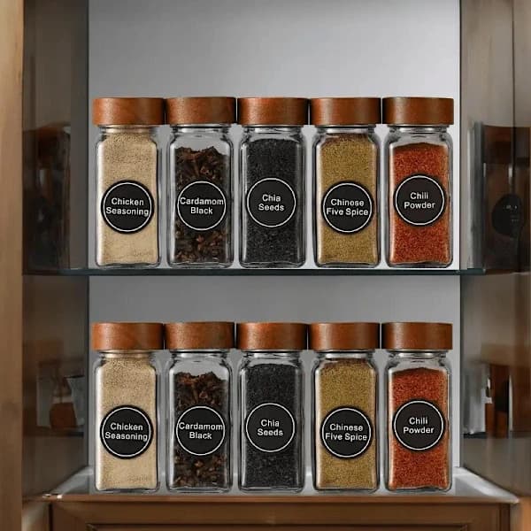 12 Pcs Square Glass Spice Jars, Transparent Storage Containers, Kitchen Spice Organizer