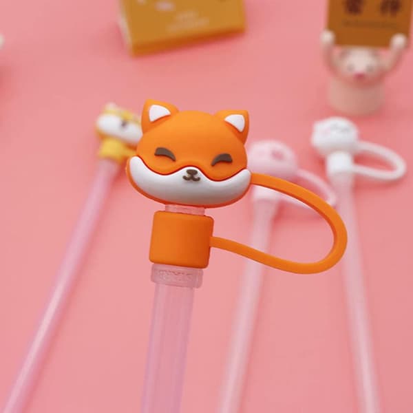 12 Pieces Silicone Straw Tip Covers Animal Shaped Straw Protector Caps
