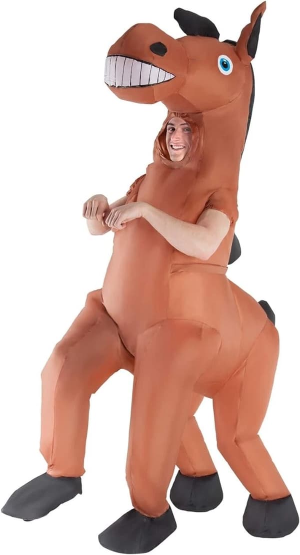 Kæmpe oppustelig hestedragt, sjov oppustelig dyredragt til voksne, perfekt til Halloweenfester.