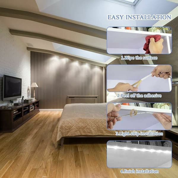 2M LED Strip with Motion Sensor, 120LED Dimmable Battery Powered Self-Adhesive LED Strip, for Kitchen Wall Cabinet Wardrobe Stairs (Cool White)