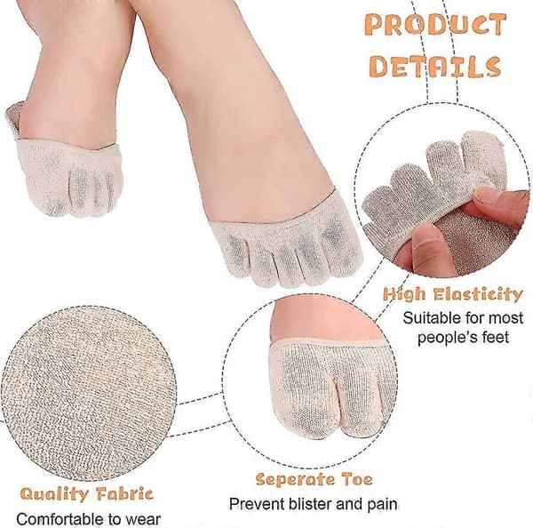 6 Pairs Toe Socks Invisible Socks Five Finger Half Socks Non-Slip