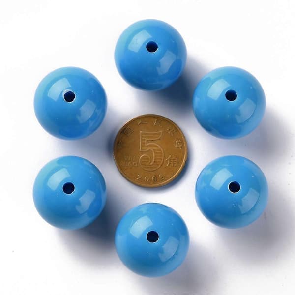 Opaque Acrylic Beads Round Deep Sky Blue 20x19mm Hole: 3mm 111pcs/500g