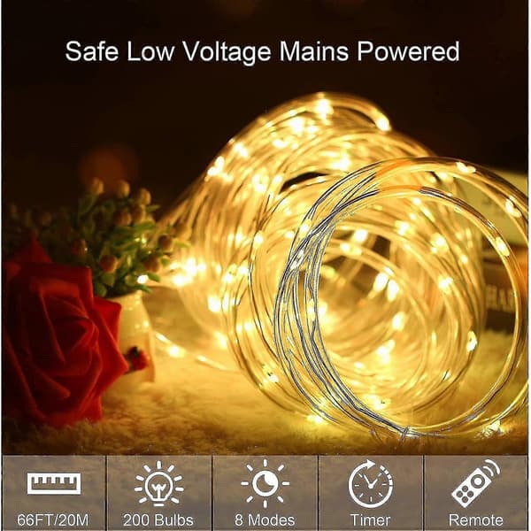 Othran 20m LED String Lights with Mains Power, Warm White Fairy Lights with Remote Control and Plug