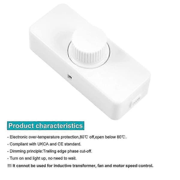 3-100W LED Trailing Edge Dimmer (Rotary Dimmer), used for Dimmable LED, Incandescent, Halogen Lamp, 220-240V, CE Plug, White