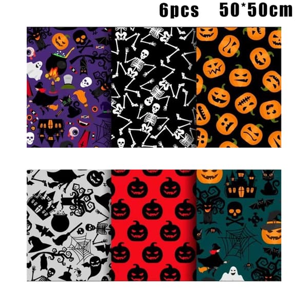 Halloween Pattern Fabric Multipurpose DIY Sewing Fabric Creative Halloween Theme Handmade Accessories 25*25cm 25*25cm
