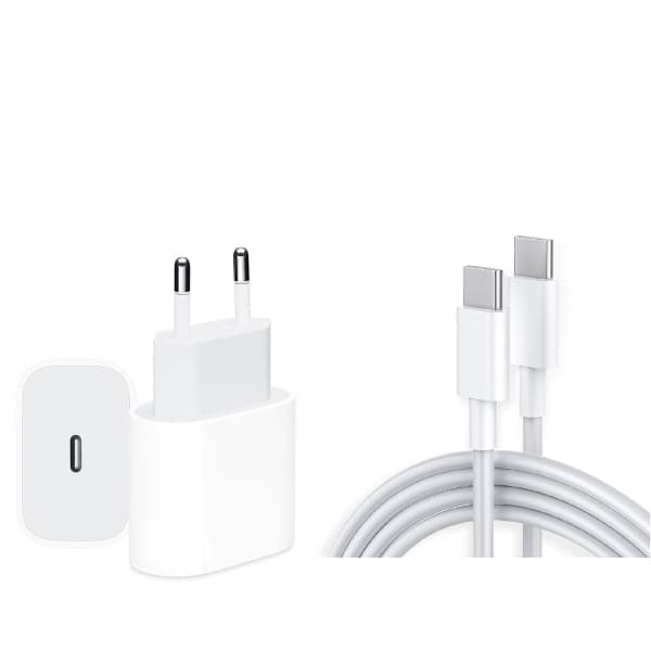 iPhone 15 Pro MAX USB-C Flettet Ladekabel - 2 Meter + 20W USB-C Strømadapter (Woven 3M +20W) (Woven 3M +20W)