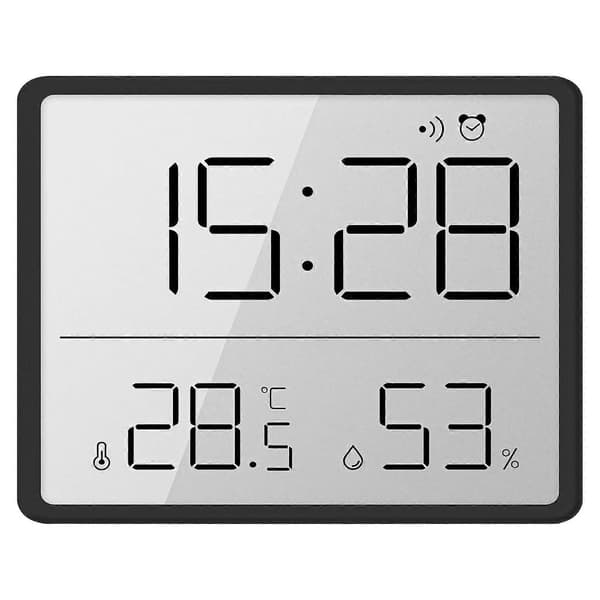 Portable Battery-Powered Temperature and Humidity Meter with LCD Screen, Multifunctional Alarm, Ultra-Thin Digital Wall Clock (FMY)