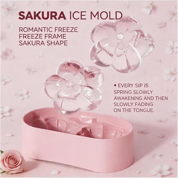 Ice Cube Tray - Cherry Blossom Ice Cube Molds with Lid, 2 Cavities Non-Stick Reusable Ice Maker Mold Quick Release Large Ice Mold